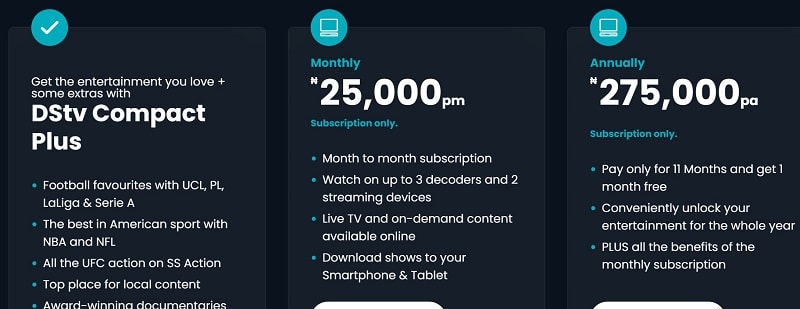 DStv Compact Plus subscription price 2024